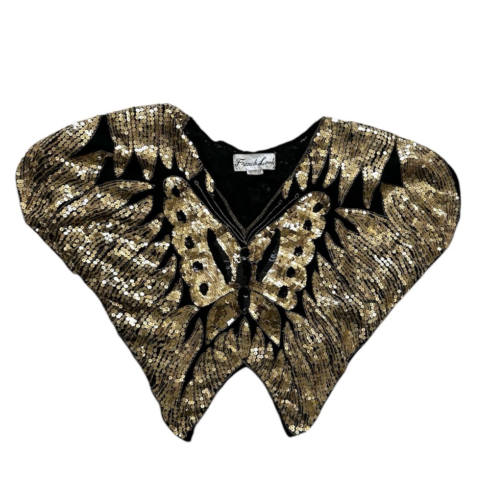 French Look Butterfly Shaped 100% Pure Silk and Sequin Poncho Style Blou…